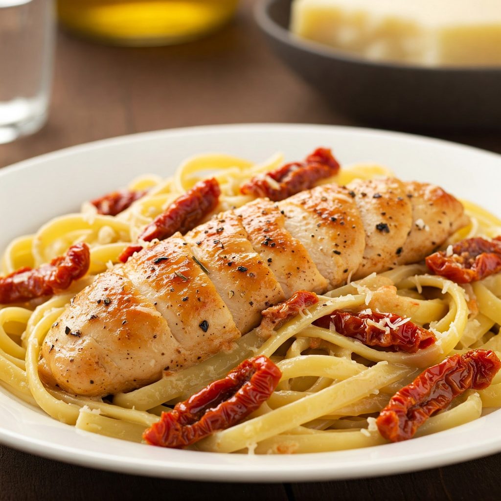 chicken and fettuccini with tomato