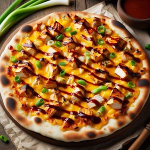 rustic flatbreads, bbq chicken - cheddar and jack cheese, grilled chicken, tangy bbq sauce, fresh scallions