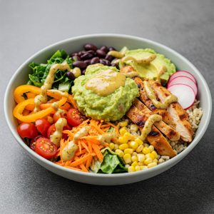 southwest chicken brown rice bowl